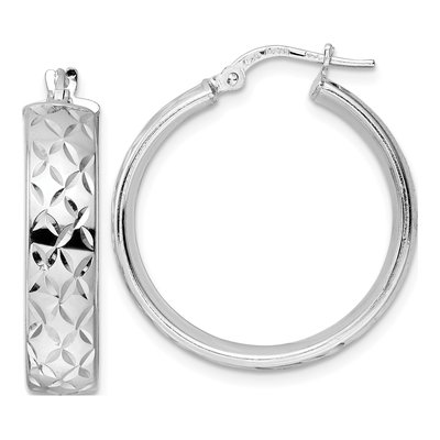 Sterling Silver 28mm Diamond-Cut Hoop Earrings