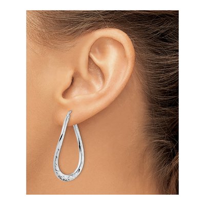 Sterling Silver Curved Oval Hoop Earrings – view 4
