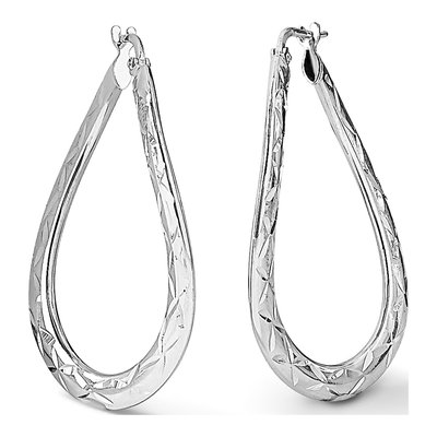 Sterling Silver Curved Oval Hoop Earrings – view 6