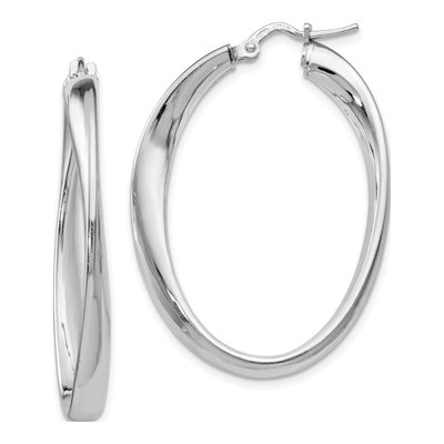 Sterling Silver 36mm Twisted Oval Hoop Earrings