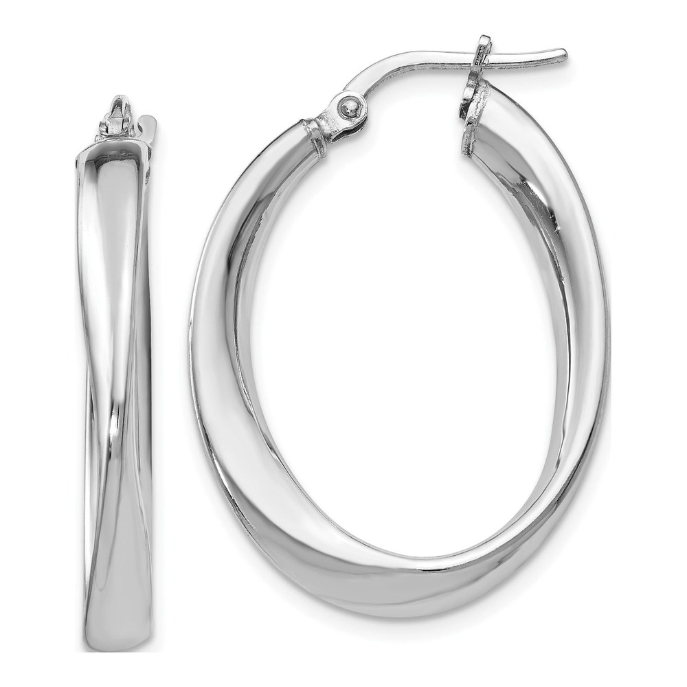 Sterling Silver 31mm Twisted Oval Hoop Earrings