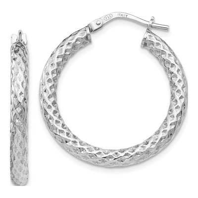 Sterling Silver 27mm Textured Hoop Earrings