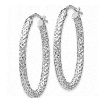 Sterling Silver Textured Oval Hoop Earrings – view 3