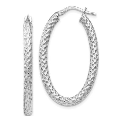 Sterling Silver Textured Oval Hoop Earrings