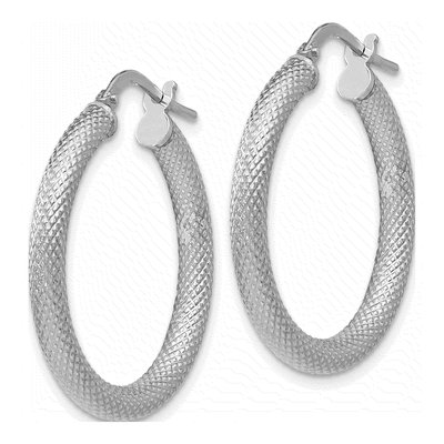 Sterling Silver 26mm Textured Hoop Earrings – view 3