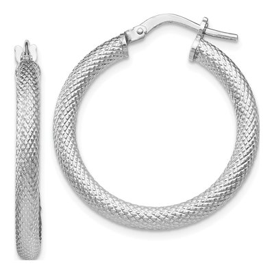 Sterling Silver 26mm Textured Hoop Earrings
