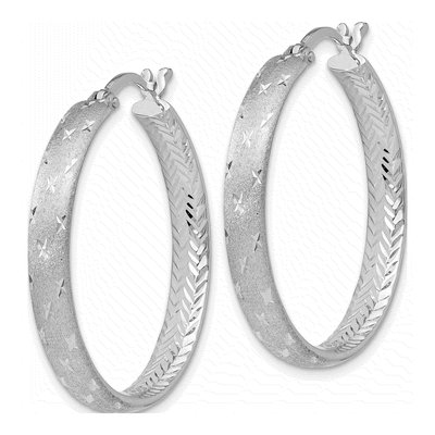 Sterling Silver 31mm Diamond-Cut Hoop Earrings – view 3