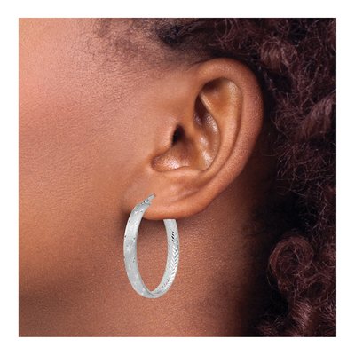 Sterling Silver 31mm Diamond-Cut Hoop Earrings – view 4