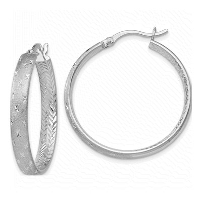 Sterling Silver 31mm Diamond-Cut Hoop Earrings