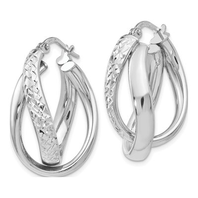 Sterling Silver 26mm Textured Hoop Earrings – view 3
