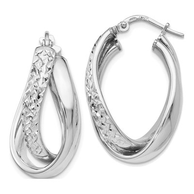 Sterling Silver 26mm Textured Hoop Earrings