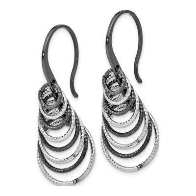 Sterling Silver Ruthenium-Plated Laser Textured Dangle Earrings – view 3