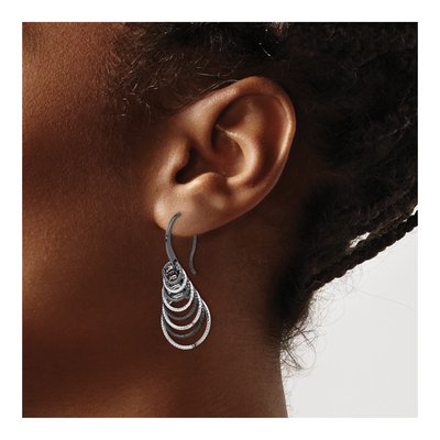 Sterling Silver Ruthenium-Plated Laser Textured Dangle Earrings – view 4