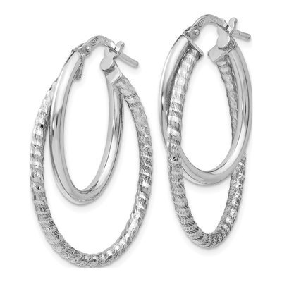 Sterling Silver 32mm Diamond-Cut Oval Hoop Earrings – view 3