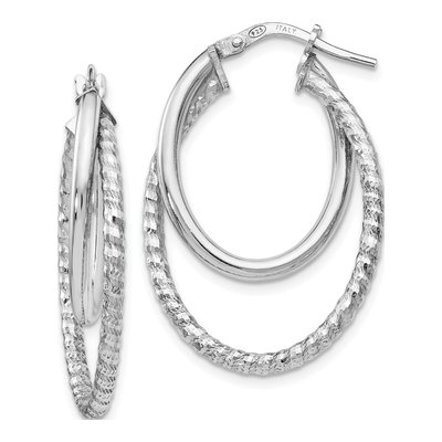 Sterling Silver 32mm Diamond-Cut Oval Hoop Earrings