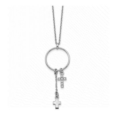 Sterling Silver CZ Cross Pendant Necklace
