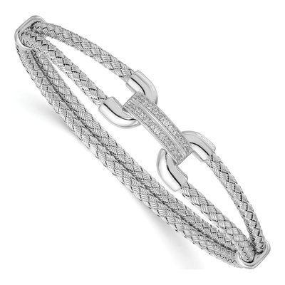 Sterling Silver CZ Woven Flexible Cuff Bracelet