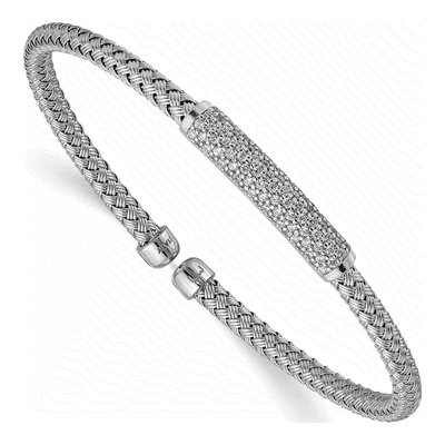 Sterling Silver CZ Woven Flexible Cuff Bracelet