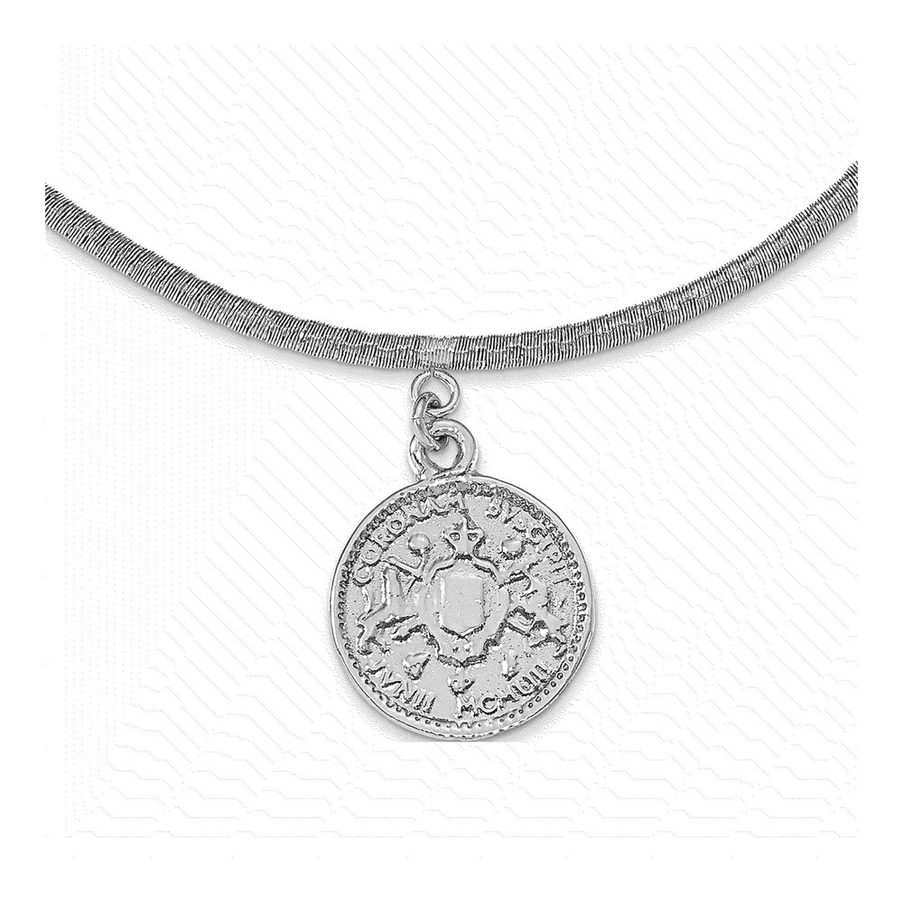 Sterling Silver Ss Rhod-Plat Polished Elizabeth Ii Medal W/1.5 In Ext. Necklace