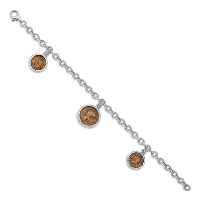 Sterling Silver Bronze Roman Coin Bracelet – view 2