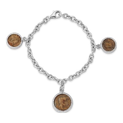 Sterling Silver Bronze Roman Coin Bracelet – view 4