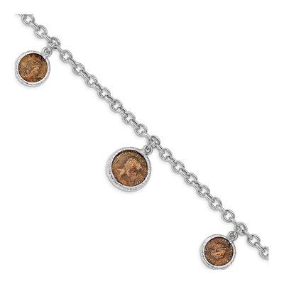 Sterling Silver Bronze Roman Coin Bracelet