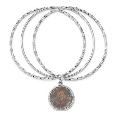 Sterling Silver Roman Coin Bangle Bracelet – view 2