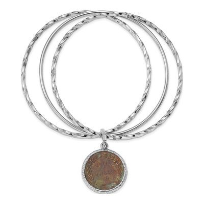 Sterling Silver Roman Coin Bangle Bracelet