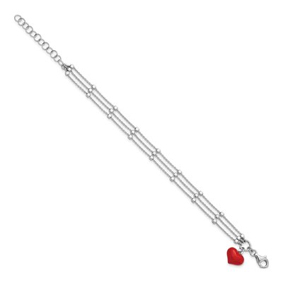 Sterling Silver Red Enamel Heart Bracelet – view 2
