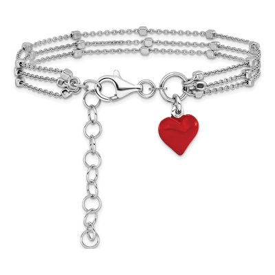 Sterling Silver Red Enamel Heart Bracelet – view 3