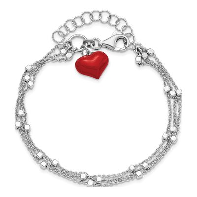 Sterling Silver Red Enamel Heart Bracelet – view 4