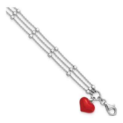 Sterling Silver Red Enamel Heart Bracelet