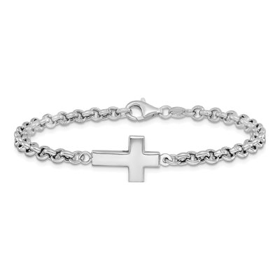 Sterling Silver Cross Rolo Bracelet – view 3
