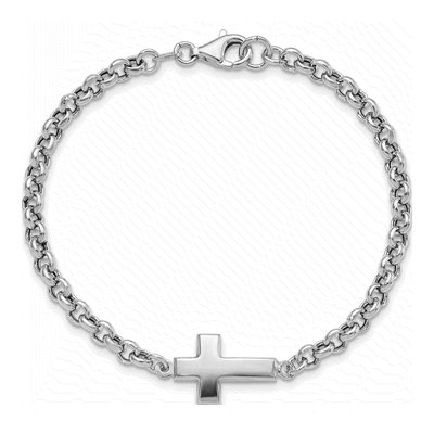 Sterling Silver Cross Rolo Bracelet – view 4