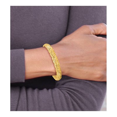 Gold-Plated Sterling Silver Textured Hollow Bangle Bracelet – view 4