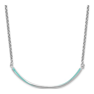 Sterling Silver Aqua Enamel Bar Necklace