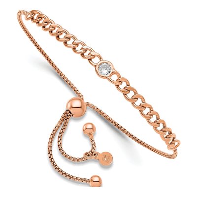 Rose Gold-Plated Sterling Silver CZ Bolo Bracelet