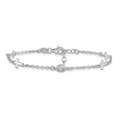 Sterling Silver CZ Cross Bracelet – view 3