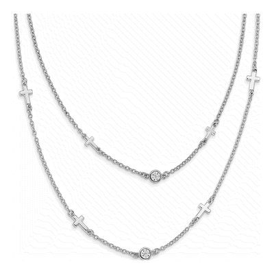 Sterling Silver CZ Cross Multi-Strand Necklace