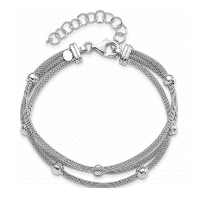 Sterling Silver Beaded Mesh Bracelet – view 4