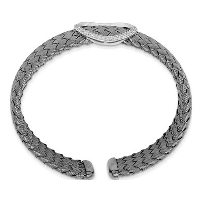 Sterling Silver CZ Woven Flexible Cuff Bracelet – view 3
