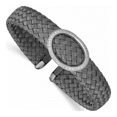 Sterling Silver CZ Woven Flexible Cuff Bracelet