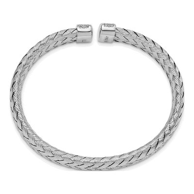 Sterling Silver CZ Woven Cuff Bracelet – view 3