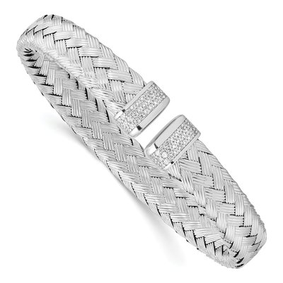 Sterling Silver CZ Woven Cuff Bracelet