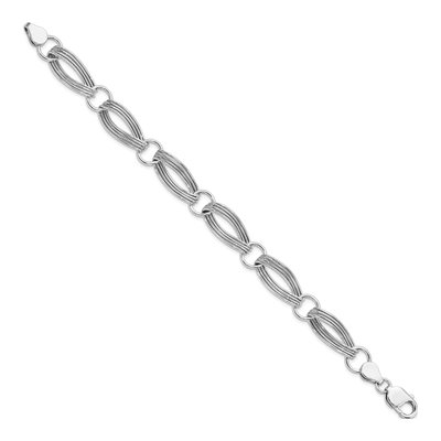 Sterling Silver Rhodium Textured Link Bracelet – view 2