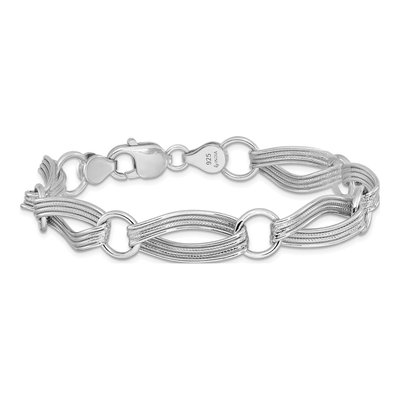 Sterling Silver Rhodium Textured Link Bracelet – view 3