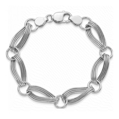 Sterling Silver Rhodium Textured Link Bracelet – view 5