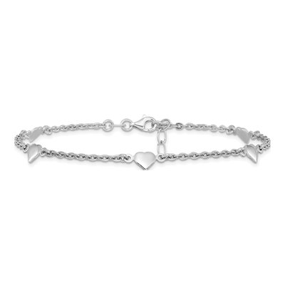 Sterling Silver Heart Station Anklet – view 4