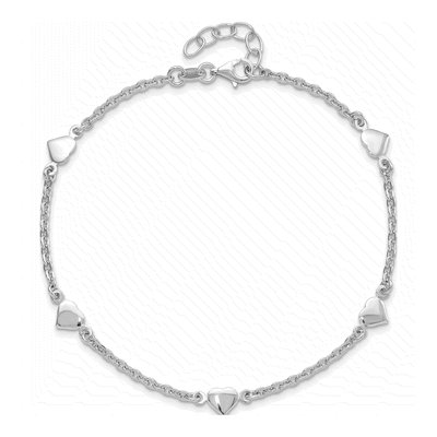 Sterling Silver Heart Station Anklet – view 6