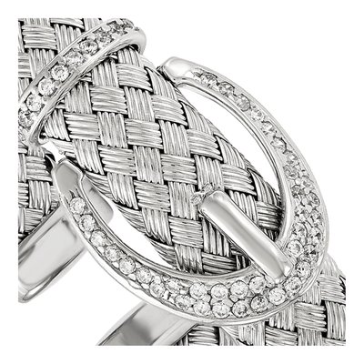Sterling Silver CZ Woven Cuff Bracelet – view 2